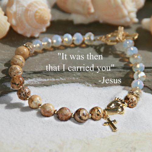 IN-195  New Fooprints Bracelet of Semi-Precious Jasper