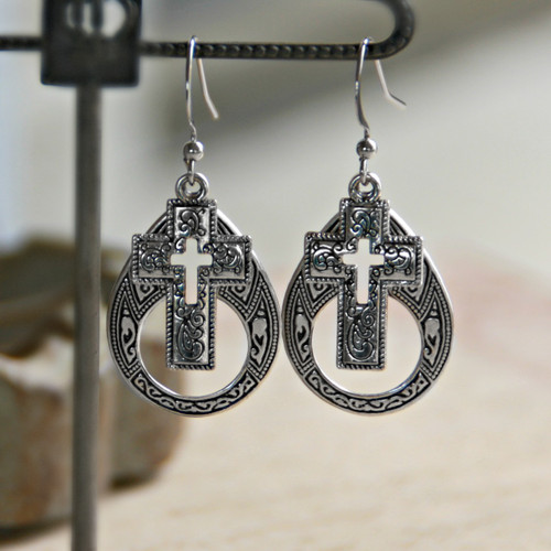 IN-71  Open Cross Dangle Earrings