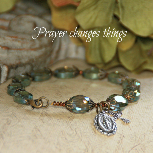 IN-190  Prayer Changes Things Rosary Bracelet with Mary Medal