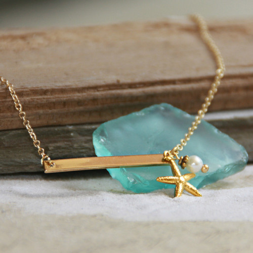 OC-10G  In Style Starfish Bar Necklace Gold finish