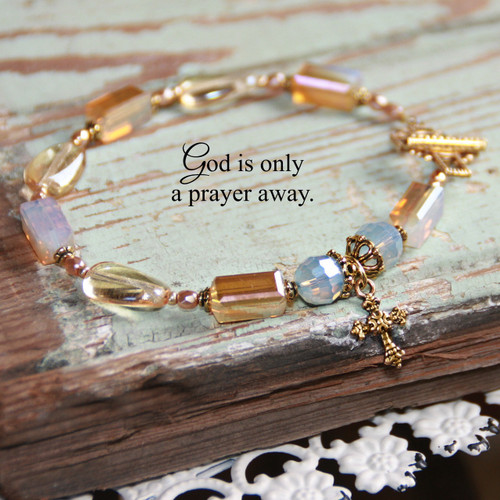 IN-399  God is only a Prayer away opal crystal beaded Bracelet