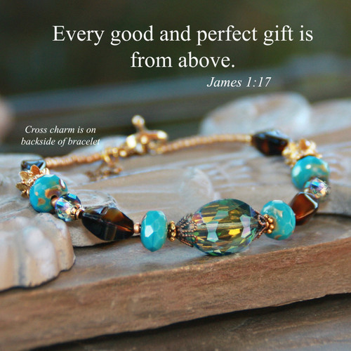 IN-234  Elegant focal Crystal Bracelet with Cross Charm and beautiful Scripture