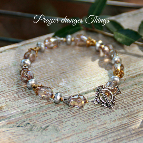 IN-712  Silver and Gold and Crystals too! Prayer changes Things Bracelet