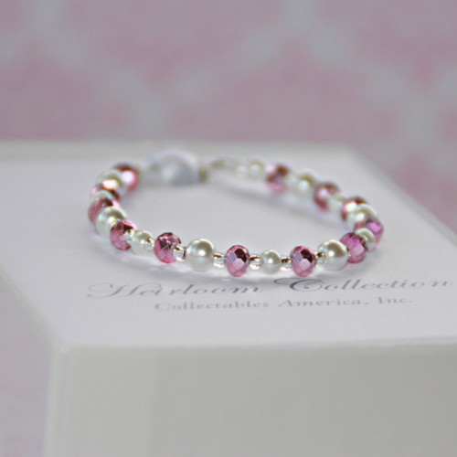 CJ-183  I love this New Pink Crystal and Glass Pearl 5" Bracelet