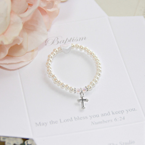 STG-268  Three sizes Baptism Glass Pearl Bracelet just Adorable
