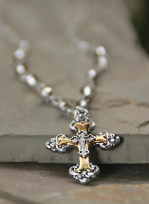IN-655  Stuning Cross on beaded chain Necklace