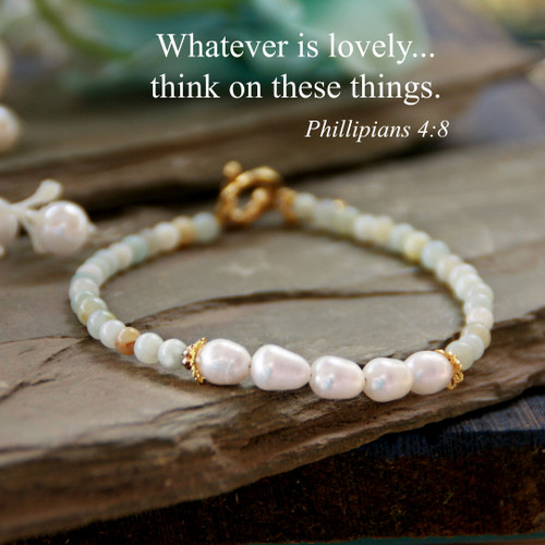 IN-745W  Whatever is lovely Freshwater Pearl Gem Bracelet