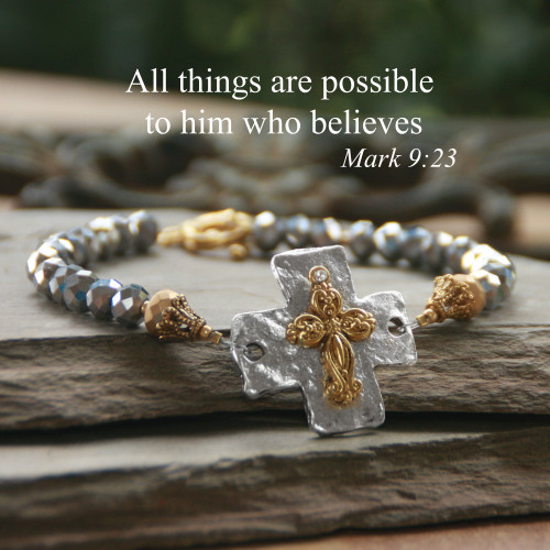 IN-738  Two tone Layered cross stunning beaded bracelet