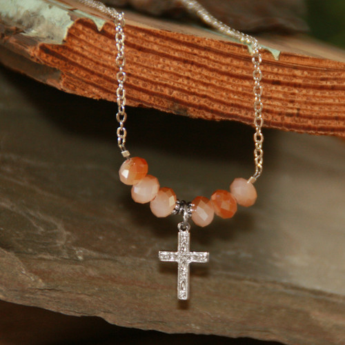 IN-588  Sunrise Crystal Cross Necklace