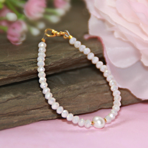 CJ-146-5 Opaque Pink and Pearl Infant Bracelet 5"