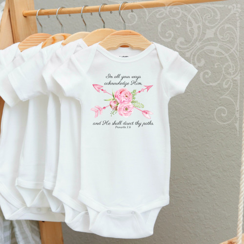 00-83CR  He Shall direct thy Path  3-6 Months Onesie (with crystals)
