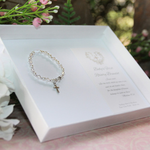 STG-276  Special boxed First Rosary 4 1/2" Sterling Crystal AB Bracelet