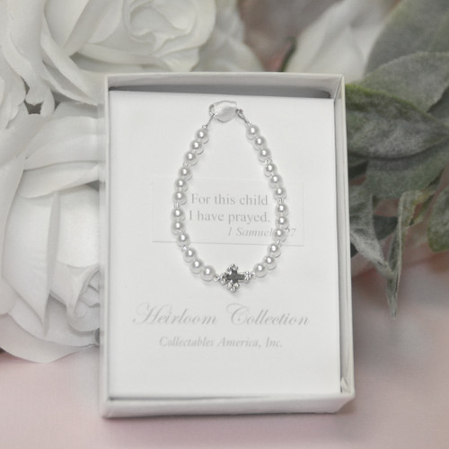CJ-161  For this Child I have Prayed Cross Pearl Bracelet
