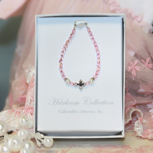 CJ-434-4  Infant Pink Crystals Sweet Cross Bracelet