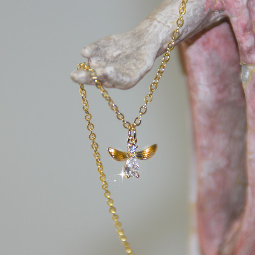 CJ-192  Angel Wings Cubic Zirconia dainty Necklace