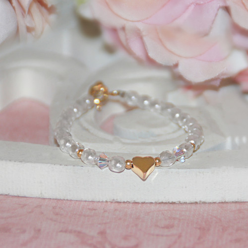 CJ-557  Classic Heart Faceted Pearl 5" Bracelet