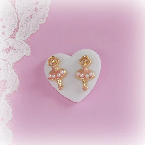 CJ-7       Ballerina Post Earring Enamel and Pearl