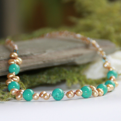 IS-95 Freshwater Pearls and Turquoise Necklace