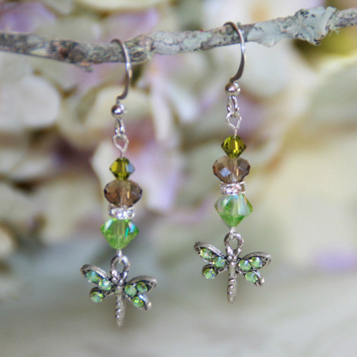 AER-24 Dragonfly Peridot Swarovski Earrings