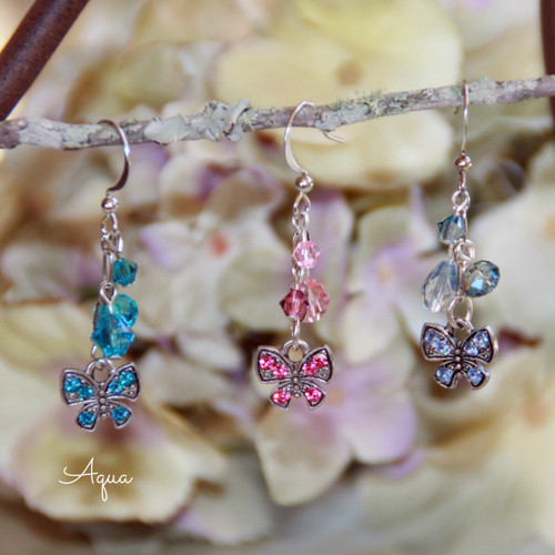 AER-27 Butterfly Crystal Earrings Aqua Swarovski