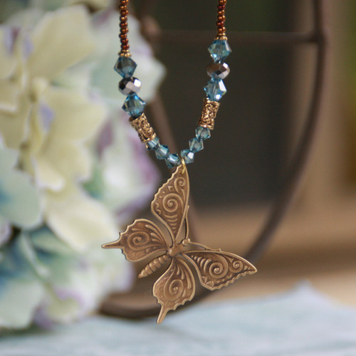 NCK-95 Butterfly Vintage Style with Swarovski Crystals