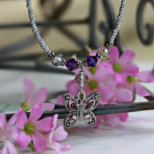 NCK-97 Butterfly Necklace with Lavender accents