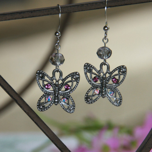 NCK-97E Butterfly Earrings with Lavender accents