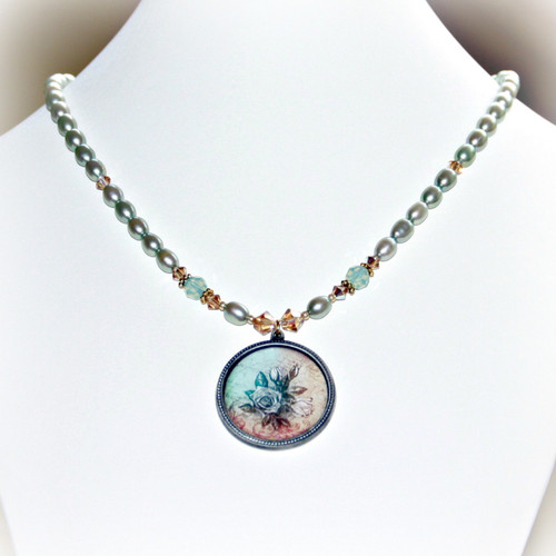 ART-214 Floral and Freshwater Pearls ART Collection Necklace
