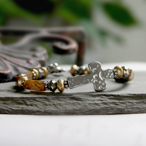 IN-114 Hammered Design Brown tones Bracelet