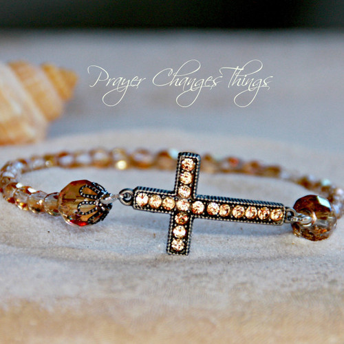 IN-101 Light Colorado Topaz Jeweled Cross Bracelet