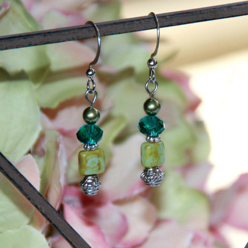 IS-419 Green Beaded Matching Earrings