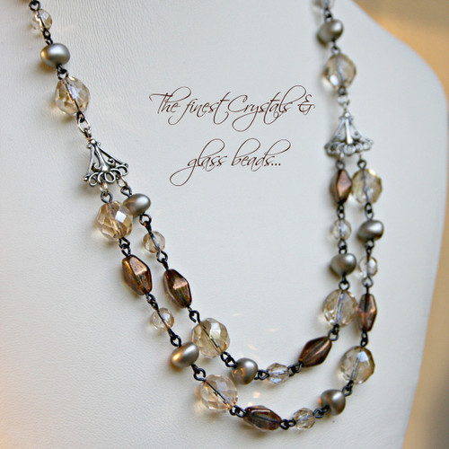 IS-650 Double strand dripping Brown tone Crystals and Beads