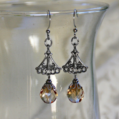 IS-651  Brown tone Crystal Drop Earrings
