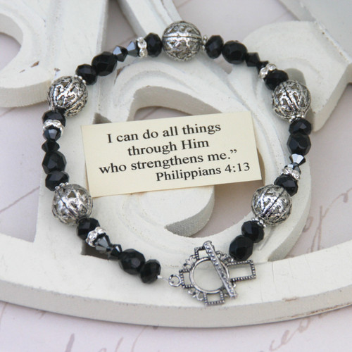 IN-121  I can do all things...Jet and filagree Bracelet