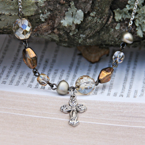 IN-503 Elegant Beaded Cross Necklace