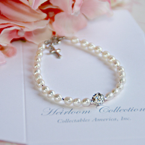 CJ-441-5 Freshwater Pearls and Crystal Bead Bracelet 5"
