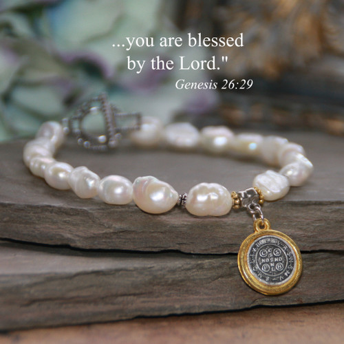 IN-144  St. Benedict Freshwater Pearl Bracelet