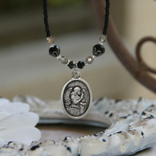 IN-632  St. Gabriel Angel Beaded Necklace