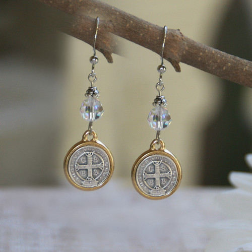 IN-35  St. Benedict Crystal AB Earrings