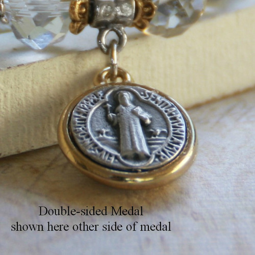 IN-40  St. Benedict Platinum Crystal Drop Earrings