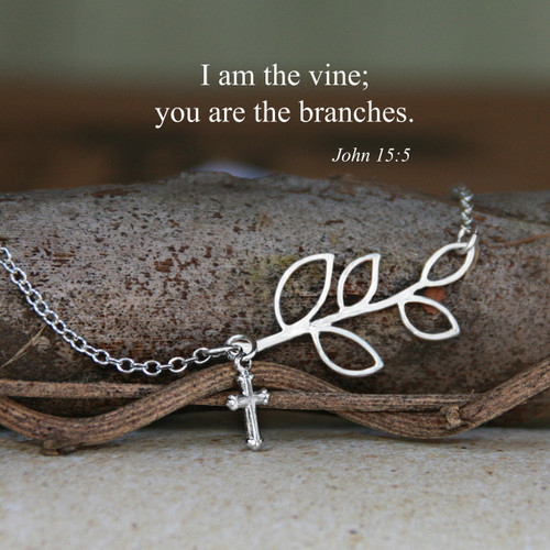 IN-522S  I am the Vine...Silver Finish Necklace