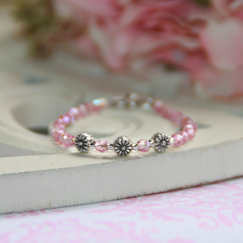 CJ-110  Infant Tiny Flowers Pink Crystals Bracelet