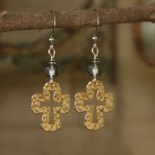 IN-62  Hammered Cross Dangle Earrings