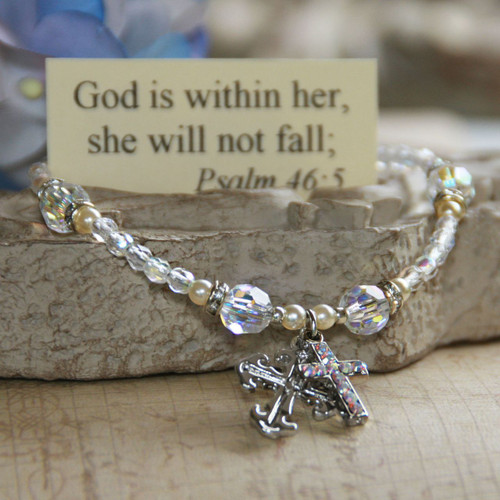 IN-373  God is within her, she will not fall...Crystal Bracelet