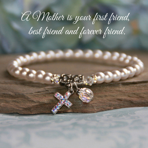 IN-173  Mother Bracelet Stretchy Style with Pearls & Swarovski