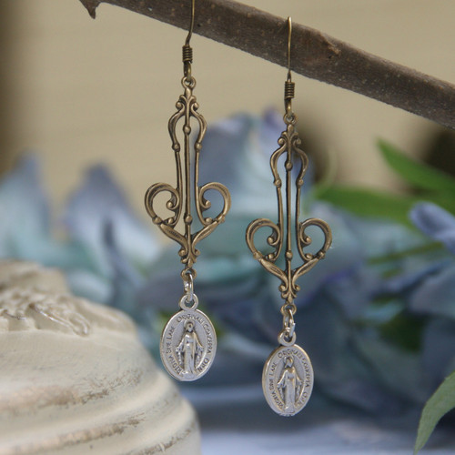 IN-55  Mary Medals and Lacy Elegant Earrings