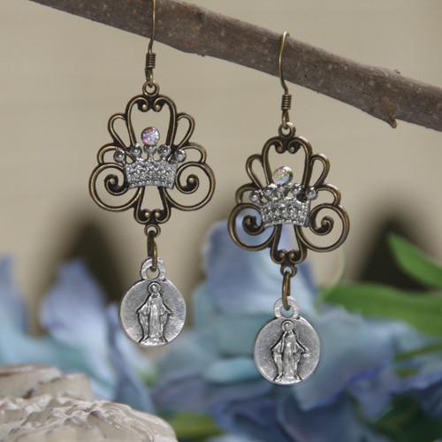 IN-54  Mary with Crown Fancy Earrings