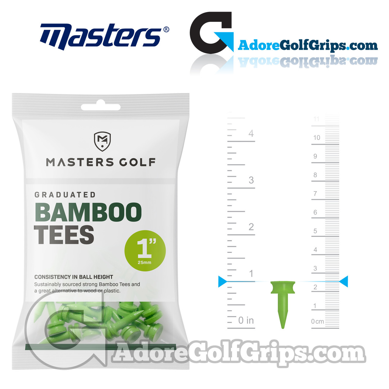 Masters Golf Graduated Bamboo Tees 1 Inch (25mm) Lime (25 Pack)