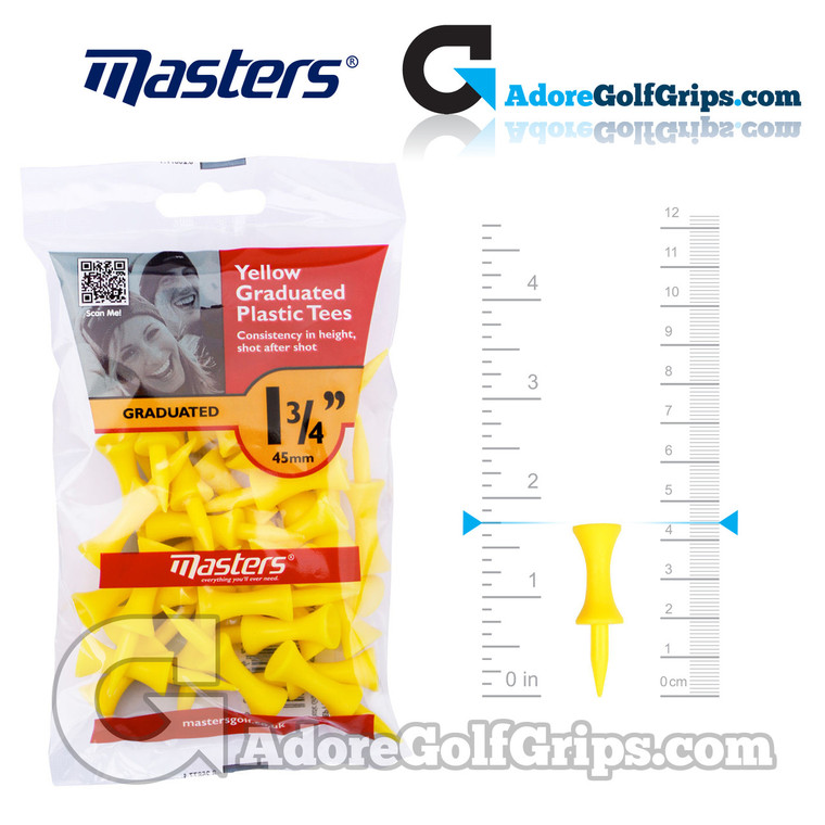 Masters Golf Graduated Plastic Tees - 1 3/4 Inch (45mm) - Yellow (30 Pack)
