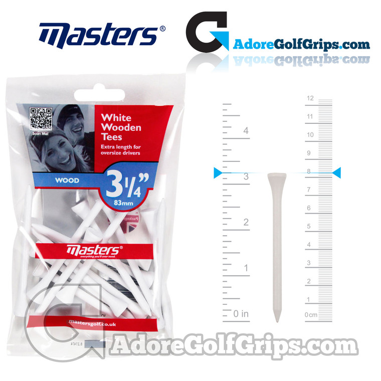 Masters Golf White Wooden Tees - 3 1/4 Inch (83mm) - White (15 Pack)